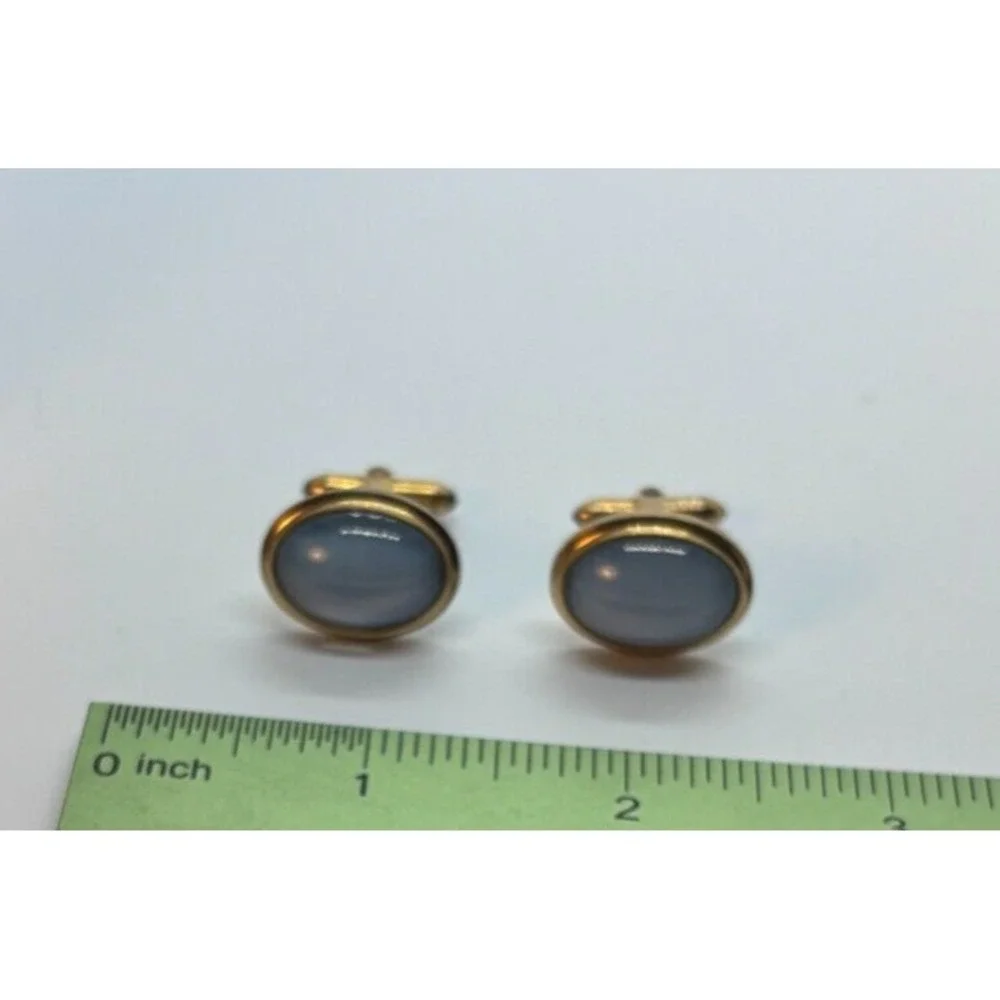 Vintage Blue Glass Cuff Links Gold Tone Pale Blue Signed Correct Quality Wedding